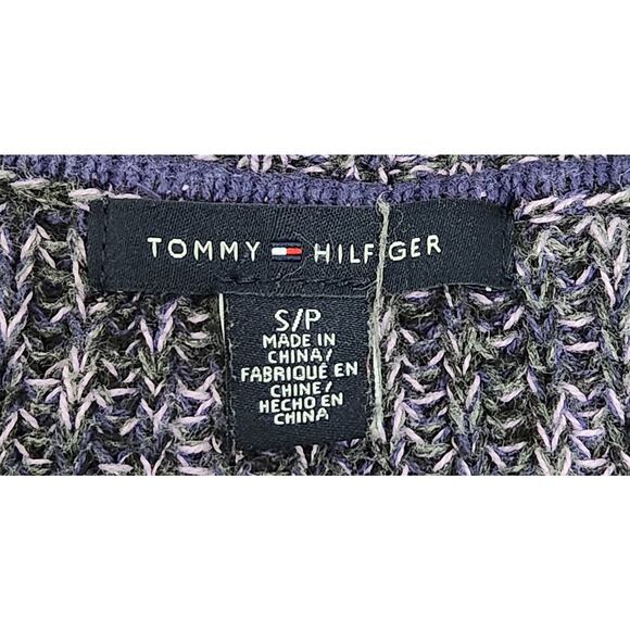 Tommy Hilfiger Purple Black Marled Cable Knit Cardigan Sweater Small Cap Sleeves - Picture 3 of 4